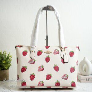 NWT Coach CAR34 Strawberry Print Gallery Tote Bag Coated Canvas & Leather